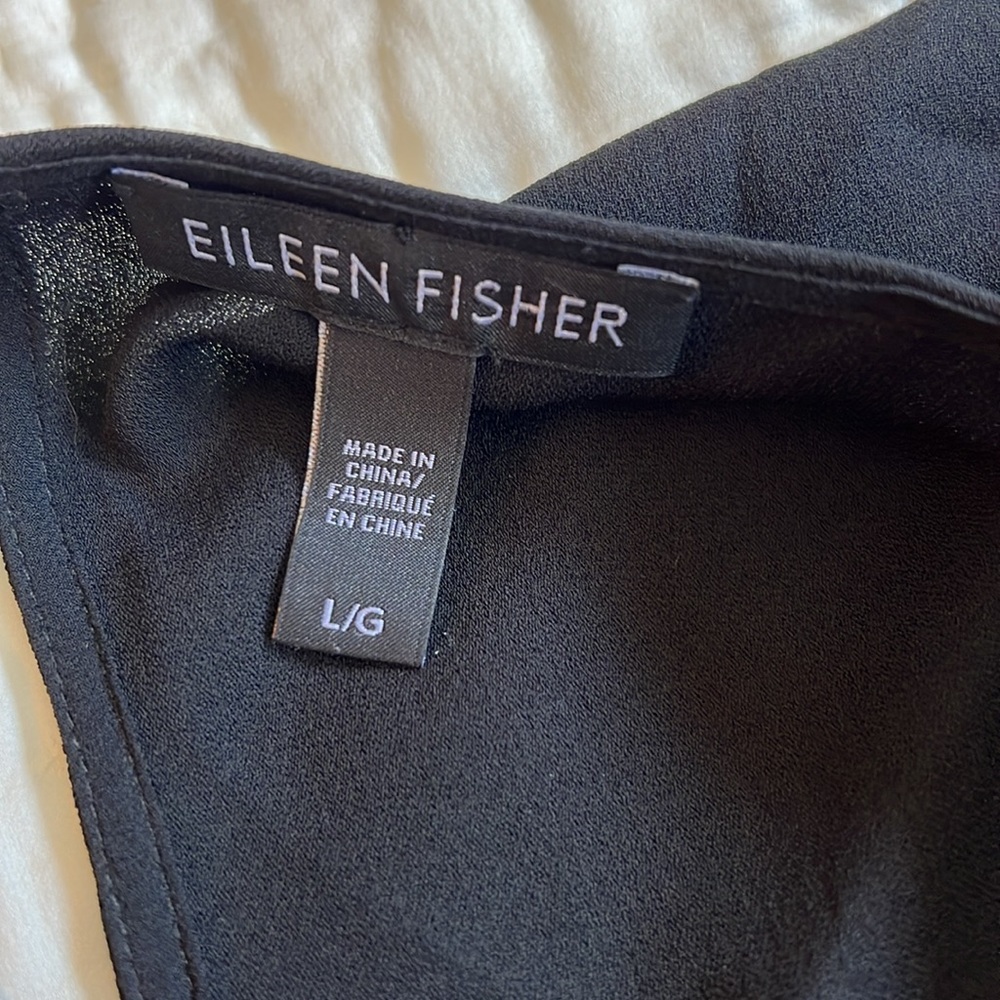 Eileen Fisher Silk georgette Crepe Dropped Waist Tapered Hem Black Dress - Picture 6 of 9